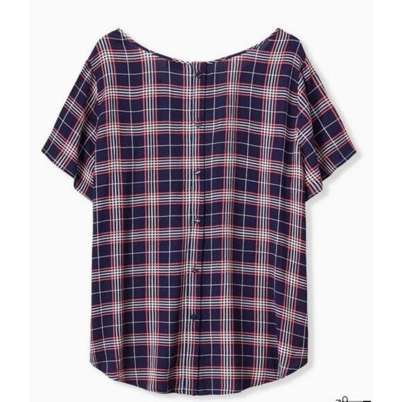 Torrid 5 Women 5x 28W Navy Blue Plaid Abbey Gauze Lightweight Button Back Blouse - Picture 3 of 7